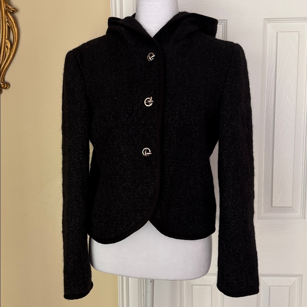 ba&sh Octave Wool Blend Tweed Hooded Blazer Metallic Knot Buttons Size 2 -US 6 - Picture 2 of 16